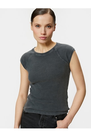 Koton Kap Kol Bisiklet Yaka Tişört Pamuklu Ribanalı Slim Fit Antrasit 4sak50458ek 4SAK50458EK931 Antrasit
