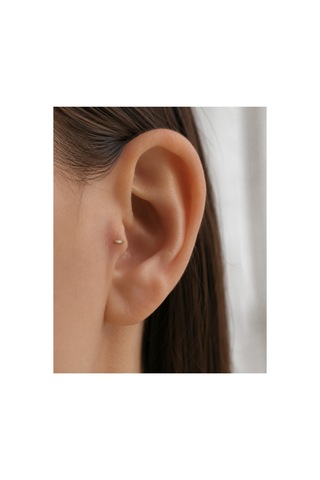 14 Ayar Altın Baget Taş Detaylı Minimal Tragus Piercing Küpe