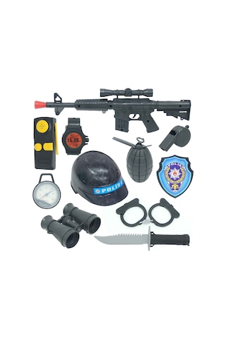 Kasklı Kelepçeli Polis Seti 10 Parça