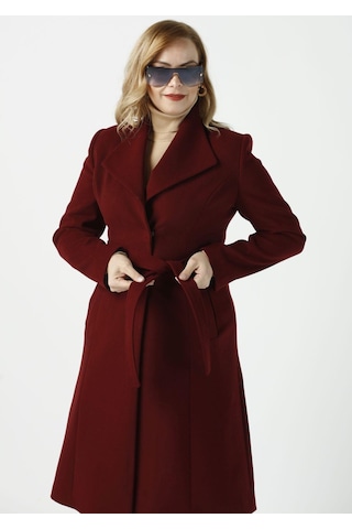 Moda Berray 923 Kadın Büyük Beden Mendil Yaka Kaban Bordo