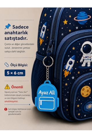 Kişiye Özel İsimli Okul Çantası Anahtarlığı Kişiselleştirilebilir Hediye Açık Mavi