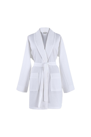 Zeynep Tekstil Waffle Pike %100 Pamuklu Bornoz Unisex Premium Yeni Trend Bornozu 153-99-1312-4 Beyaz