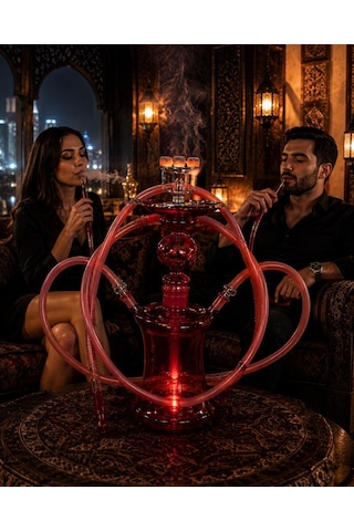 Nargile Çift Kişilik Komple Cam El İşçiliği Led Işıklı Kumandalı Özel Tasarım Nargile