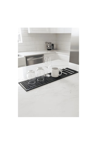 Zq Polimer 60x12 Cm Kauçuk Bar Mat, Bulaşık Kurutma Matı, Tencere Altlığı, Cam Kenarı Saksı Altlığı Siyah