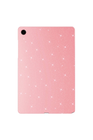 Samsung Galaxy Tab S10 Lite / S10 Fe / S9 Fe 10.9 Uyumlu Simli Parlak Koton Tablet Kılıf Standlı Koruyucu Kapak Açık Pembe