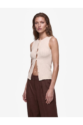 Koton Bürümcük Kumaş Slim Fit Düğmeli Bisiklet Yaka Yelek Bej 6sak10040ek Ekru