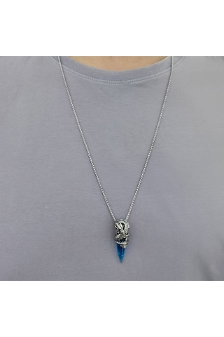Chavin Ejderha Mavi Taş 75 Cm. Uzun Zincir Erkek Çelik Kolye Dm65