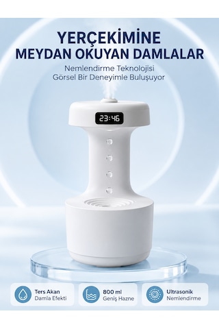 Dekoratif Hava Nemlendirici 800 Ml Sessiz Aroma Difüzör Anti Yerçekimi Su Efektli Beyaz