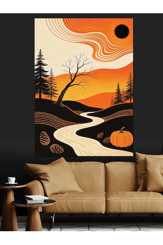 Ahşap Tablo Turuncu Gün Batımı Minimalist Doğa Dekoratif Tablolar