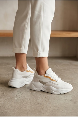 Shoetek Yaswe Kadın Sneakers Bağcıklı Spor Ayakkabı Turuncu/beyaz Deri