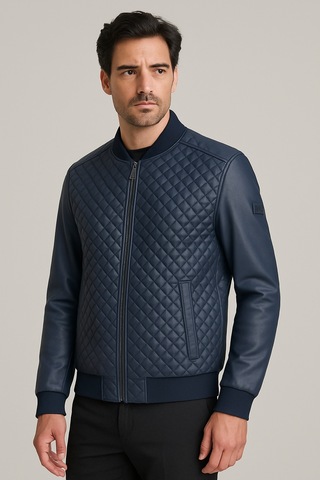 Regular Fit Baklava Desenli Erkek Mont Lacivert 4527 Lacivert