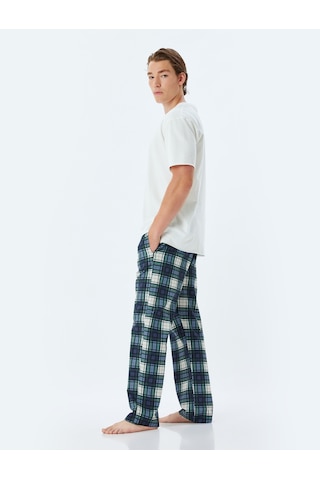 Koton Oversize Pijama Altı Pamuklu Beli Lastikli Cep Detaylı Pamuklu Haki Ekose 4slm50007mw Haki