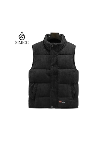 Yeni Kış Düz Renk Sıcak Kadife Yelek Siyah