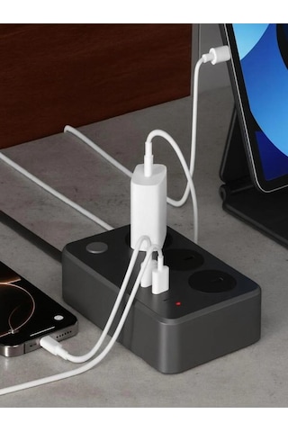 Üçlü Akım Korumalı Çocuk Korumalı 2x Usb 1x Type-c Grup Priz Uzatma 1,8 Mt Kablolu 2 M