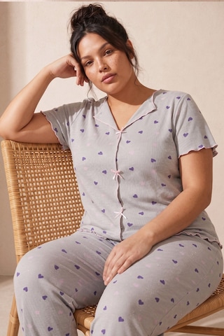Siyah İnci Beden Fitilli Kaşkorse Örme Pijama Takım26120851 Gri