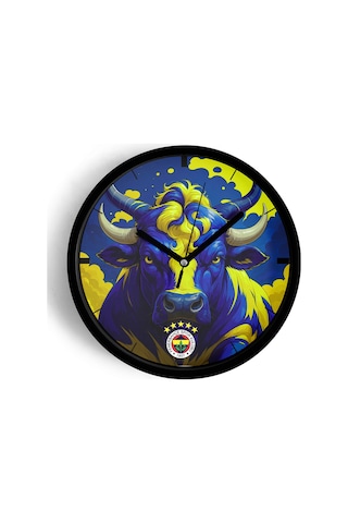 Fenerbahçe Tasarımlı Modern Duvar Saati - 30cm - Önü Camlı Siyah Kasa - Sessiz Mekanizma-jh0999 Siyah