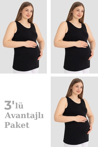 Arma Yıldız Hamile Atlet Kalın Askılı Pamuklu Likralı Esnek Siyah 3'lü Paket