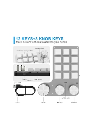 Maiyame Tek Elle Kullanılabilen Mekanik Klavye: Zoom, Şarkı Geçişi Ve Ses Kontrolü İçin 3 Düğme, Taşınabilir Ve Kurulum Gerektirmeyen Tasarım.