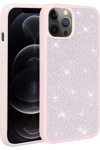 Apple Uyumlu iPhone 12 Pro Max Kılıf Parlak Taşlı Tasarım Zore Ston Kapak Pembe