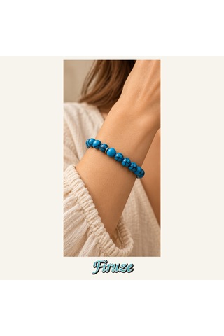 Firuze Taşı Bileklik 8 Mm, Unisex, Elastik Çok Renkli