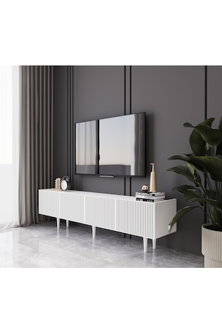 Capella Beyaz Country Mdf 4 Kapak Ahşap Ayaklı 160 Cm Tv Ünitesi