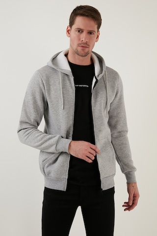Buratti Regular Fit Kapüşonlu Fermuarlı Içi Tüylü Yumuşak Şardonlu Kışlık Erkek Sweat 5905340 Gri Melanj