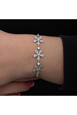 Casera's Gümüş Baget Çiçek Desenli Kadın Bileklik Csr2185498 Gümüş