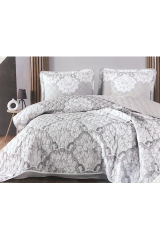 Clasy %100 Pamuk Çift Kişilik Yatak Örtüsü Seti Tabula V1 Gri Gri