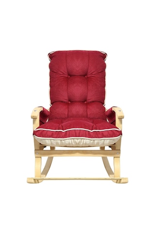 Enda Home Mosso Çift Minderli Ahşap Sallanan Sandalye Tv Baba Koltuğu Dinlenme Koltuğu Bordo - Krem