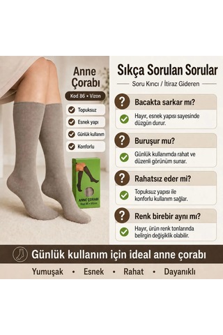 Çorap Giyim Kadın 70 Denye 6'lı Kalın Anne Çorabı Dizaltı Topuksuz Esnek Günlük Kullanım Çorabı Ten Siyah Bronz Vizon