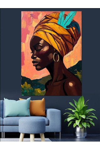 Ahşap Tablo Afrikalı Kadın Renkli Profil