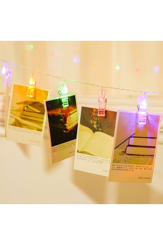 Ximistore9 10 Led Renkli Fotoğraf Klembi Işıklı Zincir - Ev İçi Bayram Dekorasyonu Noel Ağacı Işıkları