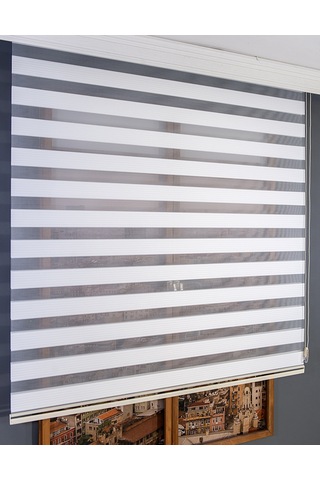 Beyaz Dar Plise Zebra Perde Beyaz