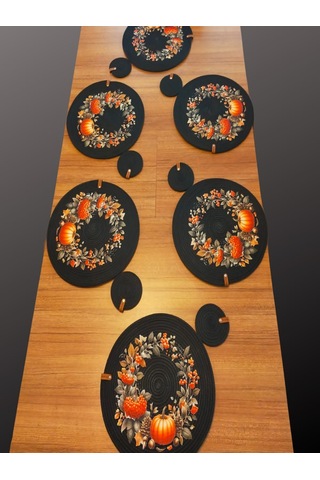 6 Kişilik 12 Parça Amerikan Servis, Hasır Supla Takımı, Tabak Alt Siyah