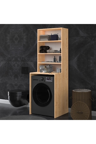 Asra Trend Çamaşır Makinesi Üstü Banyo Dolabı BD-04 %100 MDF 4 Katlı Organizer Raf Safir Meşe