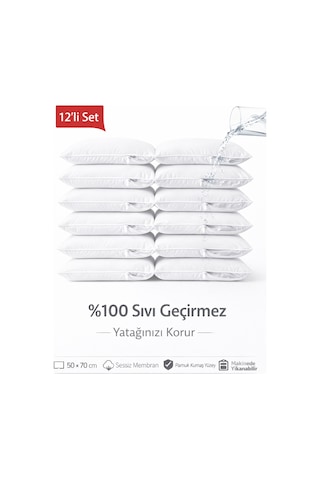 Aqua Su Geçirmez 12 Adet Fermuarlı Beyaz Yastık Koruyucu/ Alezi Beyaz