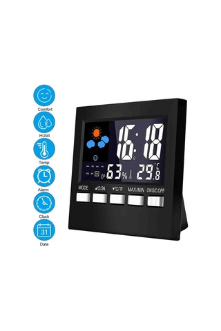 Leezsing Ev İçin Siyah Renkli Lcd Ekranlı Hava Durumu İzleyici - Sicaklık, Nem Ölçer, Saat Ve Alarm Fonksiyonu Sn192 Modeli, Pil Dahil Değil