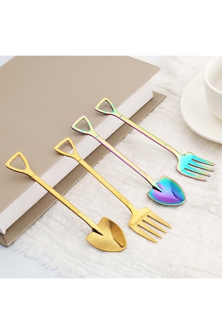 Kosona 304 Paslanmaz Çelik Dondurma Kasa Spoon, Ev/parti İçin Kreatif Çekirdekli, 12cm, El Yeme/çay Karıştırma Uygun, Titanium Rengi Diğer
