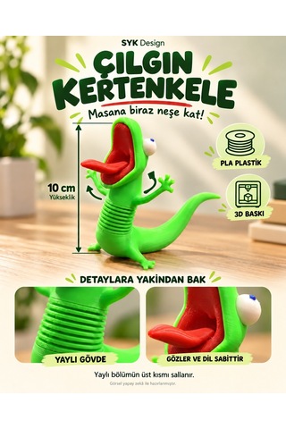 Yaylı Çılgın Kertenkele Figürü 10 Cm, Pla 3d Baskı