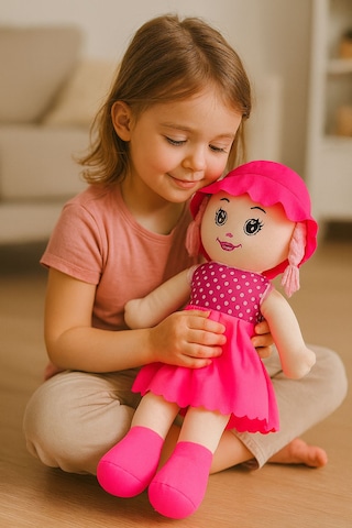 Kız Oyuncak Bebek Elbiseli Oyuncak Bez Bebek 50 Cm Bez Bebek Özel Yapım Premiuom Bebek Pembe 001