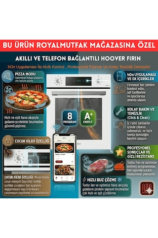 Hoover Roma HO3158W+ HVW6MW +HDG6C1GWTK Telefon Bağlantılı Beyaz Cam Dijital Turbo Ankastre Set