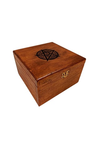 El Yapımı Ahşap Kutu Pentagram Motifl 20x20cm Genişlik 12cm Yükseklik
