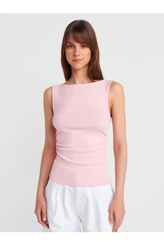 Dilvin 31589 Büzgülü Kayık Yaka Top-toz Pembe Toz Pembe