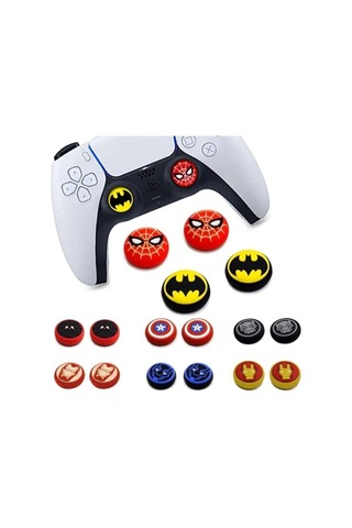 Desenli Sony Ps5/ps4/ps3 Analog Koruyucu Silikon Pad-kaptan Amerika Siyah