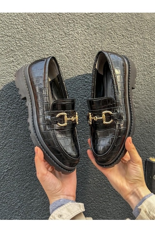 Erva'nın Butiği Siyah Kroko Magnus Toka Detay Kadın Loafer-5673