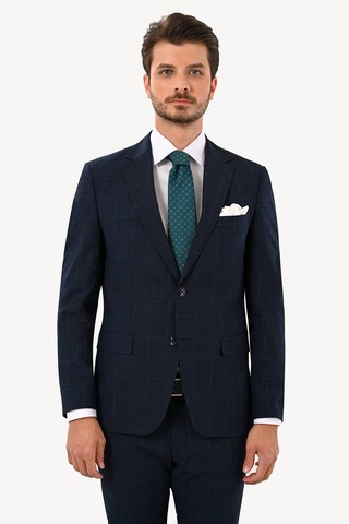 Erkek Lacivert Slim Fit Mono Yaka Takım Elbise