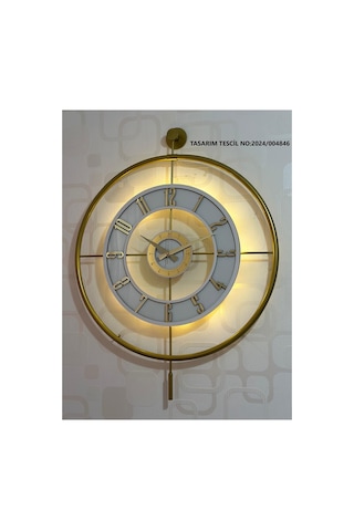 Pey Aksesuar Metal Temperli Camlı Duvar Saati 60x80 Cm Büyük Boy Işıklı Gerçek Cam Gold-şeffaf-beyaz-gold M61-gold-şeffaf-beyaz-gold