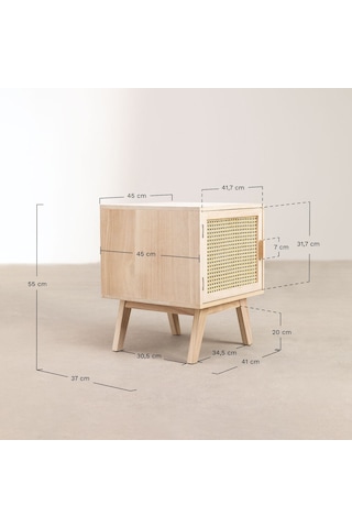 Hazeranlı Rattan Stil Tek Kapaklı Ahşap Komodin Ceviz