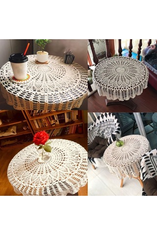 Xindoker "el Yapımı Pamuk Dantel Masa Örtüsü - 65-70 Cm Çiçek Desenli Beyaz" Beyaz