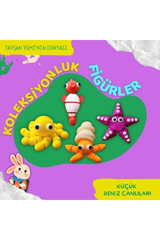 Tavşan Yumi Küçük Deniz Canlıları Koleksiyonu- 4 Parça 5-7 Cm Hareketli Oyuncaklar Ve Bilgilendirici Kartlar "